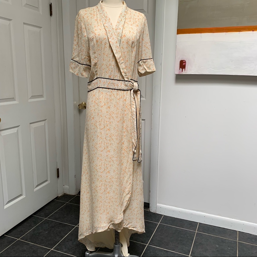 GANNI floral-print crepe signature maxi wrap dress (US 10, DK40)